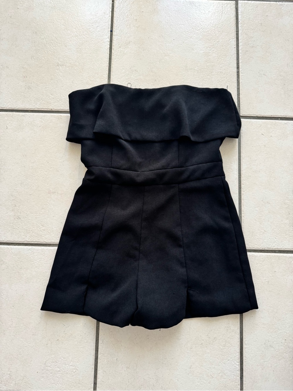 Strapless Black Romper with Fold-Over Bodice